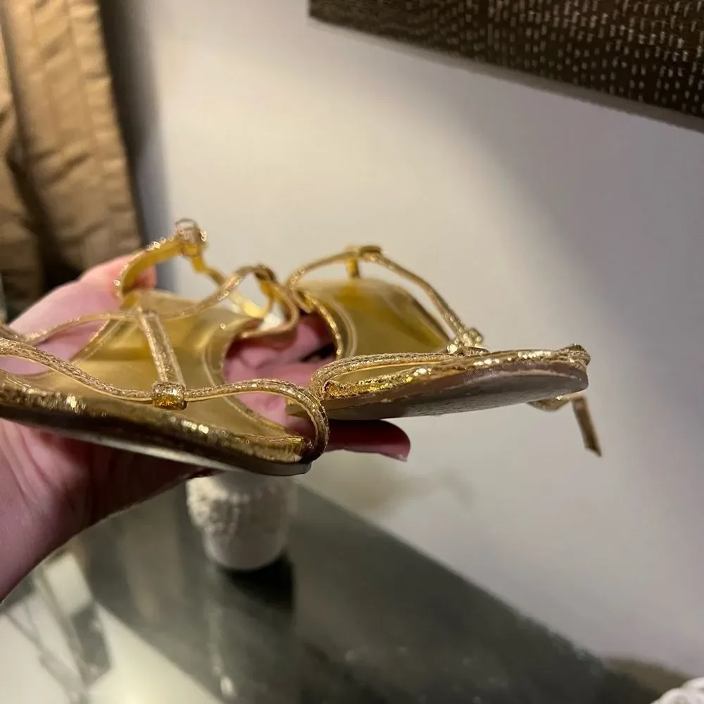 J Crew Gold Carina T-Strap Heels